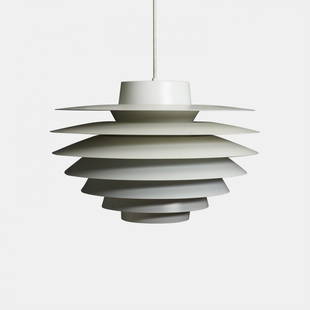 Svend Middelboe, Verona Hanging Pendant: A Svend Middelboe "Verona" hanging pendant lamp for Nordisk Solar. White painted steel.Denmark, Designed 1965 / Executed c.1990Diameter : 19" Height : 12.25"Painted Steel,