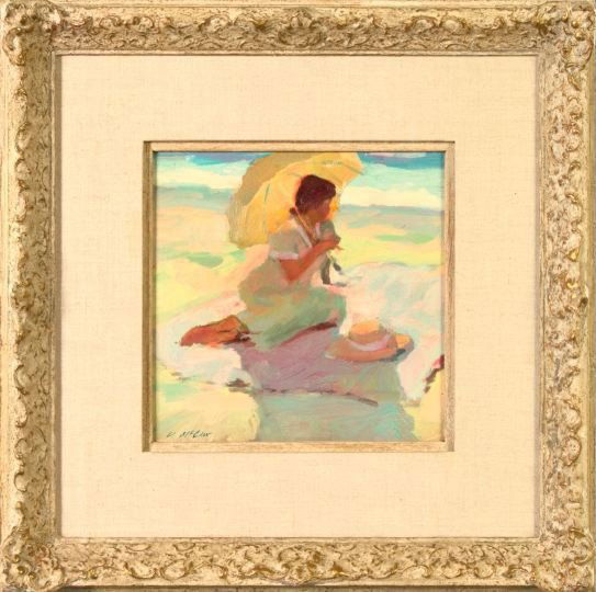 Dan McCaw (American, b. 1942): Dan McCaw (American, b. 1942) "Afternoon", oil on panel, 10" x 10", signed lower left: "D. McCaw". Presented in a carved giltwood frame with linen liner.