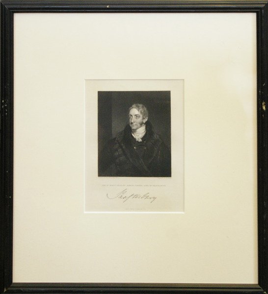 Set of Twelve English Portrait Engravings: Set of Twelve English Portrait Engravings, after such painters as Sir Thomas Lawrence, William Owen, John Singleton Copley, Henry Edridge, G. Hayter, etc., sight 7" x 5". Glazed and presented in antiq