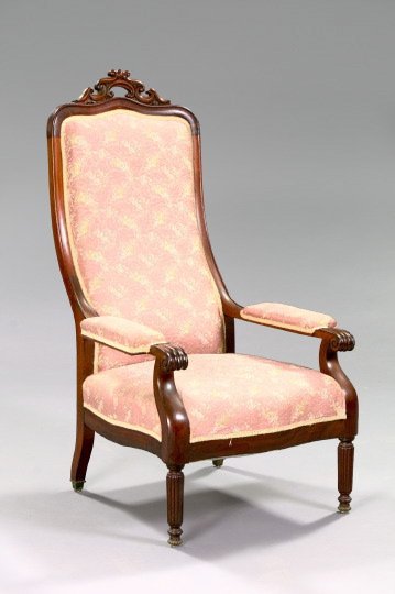Tall American Carved Mahogany Library Armchair