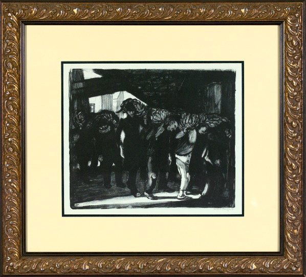 Mabel Dwight (Mrs. Eugene Higgins) (American): Mabel Dwight (Mrs. Eugene Higgins) (American, 1876-1955) "Derelict Banana Men, New Orleans", lithograph, 1929, 13-3/16" x 16-3/16", pencil signed lower right "Mabel Dwight". Glazed, matted and present