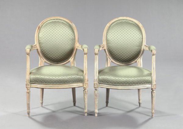 Louis XVI-Style Ivory-Painted Beechwood Armchairs