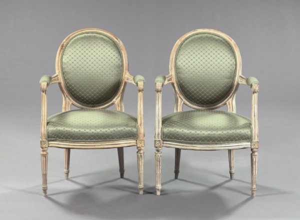 Louis XVI-Style Ivory-Painted Beechwood Armchairs