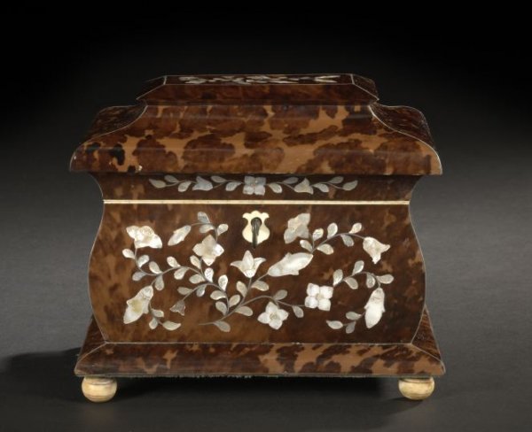 English Engraved Mother-of-Pearl-Inlaid Tea Box