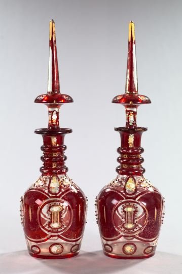 Bohemian Enameled Glass Decanters