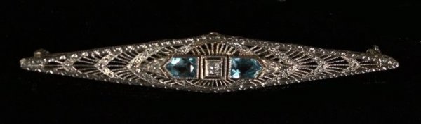 White Gold, Aquamarine and Diamond Bar Pin