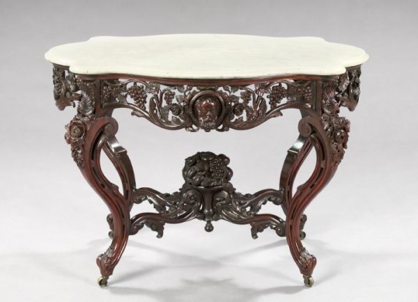 American Rosewood and Marble-Top Center Table