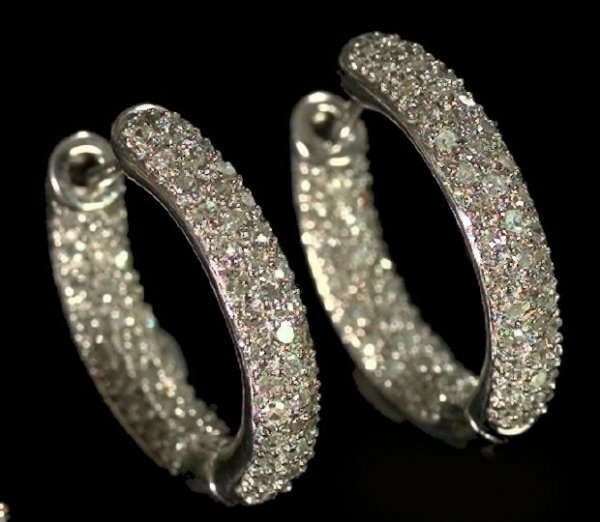 White Gold Pave Diamond Hoop Earrings