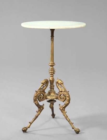 Napoleon III Gilt-Bronze and Marble-Top Table: Napoleon III Gilt-Bronze and Marble-Top Occasional Table, late 19th century, the circular white marble top above a turned standard to three shaped legs headed by bird's heads and ending in claw feet, 