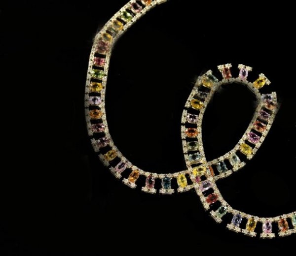 Gold, Multi-Colored Sapphire and Diamond Necklace