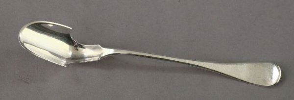 Tiffany and Company Sterling Silver Cheese Scoop: Rare Tiffany and Company Sterling Silver "King William" Cheese Scoop, the pattern introduced in 1876, l. 9-1/4".