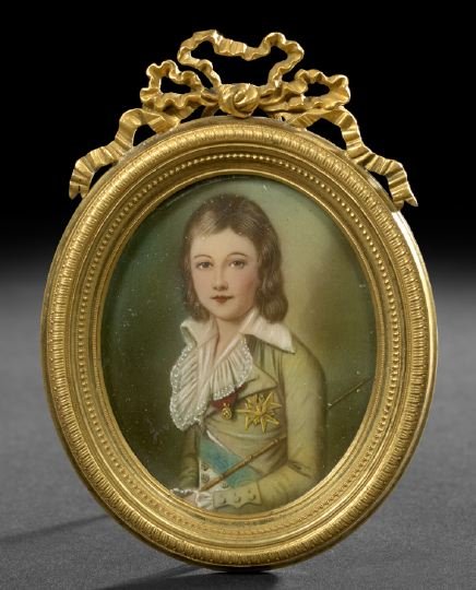 After Alexandre Kucharsky (Polish/French, 1741-18: After Alexandre Kucharsky (Polish/French, 1741-1819), an oval portrait miniature of Louis-Charles, Prince Royal, "The Lost Dauphin" (1785-1795), fourth quarter 19th century, indistinctly signed lower 