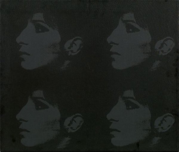 Deborah Kass (American/New York, b. 1952): Deborah Kass (American/New York, b. 1952) "4 Black Barbaras", 1993, silkscreen inks on canvas, signed, titled and dated on the reverse "4 Black Barbaras (Jewish Jackie Series) D Kass 93", 20" x 24". U