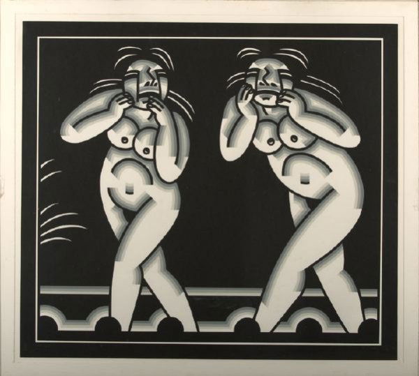 Robert Gordy (American/Louisiana, 1933-1986): Robert Gordy (American/Louisiana, 1933-1986) "Sister Act", silkscreen, signed lower right "R. Gordy", numbered lower left "43/65", sight 36-1/2" x 32-1/2". Matted and unframed.