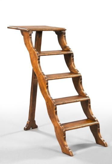 Continental Pine Folding Five-Step Library Ladder: Continental Pine Folding Five-Step Library Ladder, fourth quarter 19th century, h. 46", w. 20", extended d. 39".