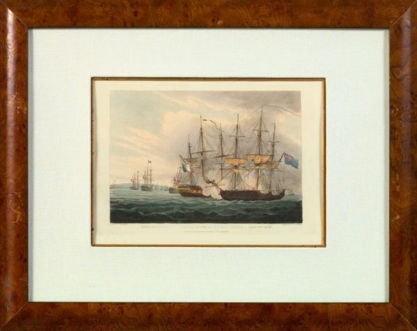 After Thomas Whitcombe (British, 1760-1824): After Thomas Whitcombe (British, 1760-1824) "Capture of the Liguria, Aug 7th, 1798", "Commencement of the Battle of Trafalgar, Oct. 21st, 1805" and "Destruction of the French Fleet in Basque Roads, Ap