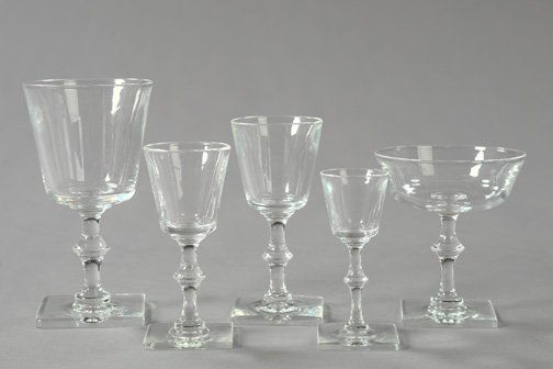 Steuben Crystal Partial Stemware Service: Fine and Rare Thirty-Eight-Piece Steuben Crystal Partial Stemware Service, for twelve persons, second quarter 20th century, in the Georgian style, the service comprised of four iced water goblets, h.