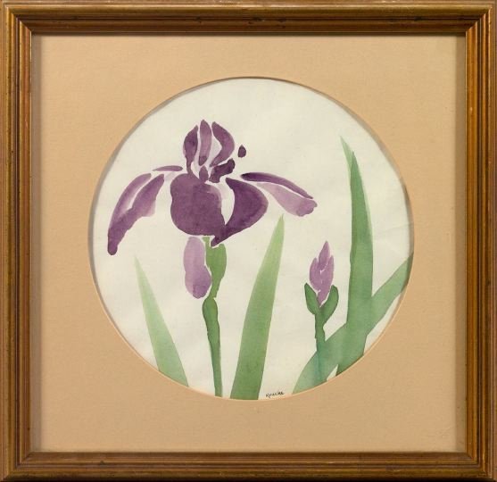 Two American School Watercolors,: Two American School Watercolors, "Still Life with Pansies", pencil signed lower right "Cornelia W. Weyburn", sight 14-1/2" x 17-1/2", and "Purple Irises", pencil signed lower right "Krucke", sight 8-1