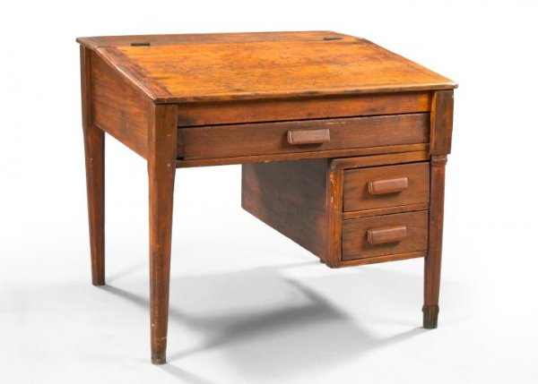 Louisiana Cypress Slant-Top Plantation Desk,: Louisiana Cypress Slant-Top Plantation Desk, mid-19th century, the lift-top writing surface opening to a void interior with a long dovetailed drawer below with two small drawers to one side, h. 34-3/4