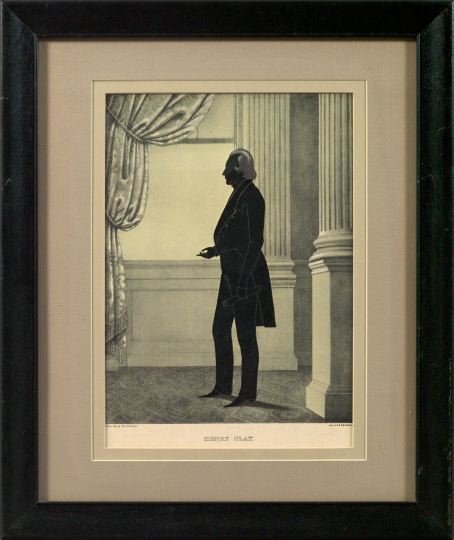 American School (Mid-19th Century): American School (Mid-19th Century) "Portrait of Henry Clay, Full-Length Silhouette", a lithograph from life by William H. Brown, 15" x 11". Glazed, matted and presented in an ebonized frame.