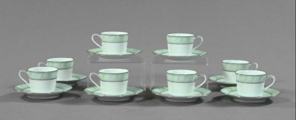 Noritake Porcelain "Vienna" Coffee Service: Sixteen-Piece Noritake Porcelain "Vienna" Coffee Service, for eight persons, the service comprised of eight coffee cups of cylindrical section, h. 2-1/8", and eight matching coffee saucers, dia. 5", a