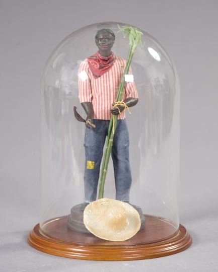 Unusually Large and Rare Vargas Wax Figure,: Unusually Large and Rare Vargas Wax Figure, last quarter 20th century, depicting a youthful black cane cutter, his straw field hat at his feet, the calico-clad figure holding a machete in one hand and