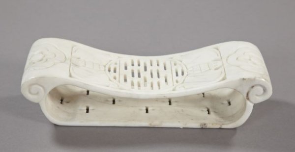 Kuang Hsu Carved and Reticulated Marble Pillow: Kuang Hsu Carved and Reticulated White Marble Pillow, fourth quarter 19th century, h. 2-1/2", w. 3-1/2", l. 10".