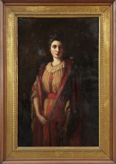 Continental School, Possibly Austro-Hungarian: Continental School, Possibly Austro-Hungarian (Fourth Quarter 19th Century) "Portrait of an Unknown Actress", oil on canvas, signed illegibly upper left corner, 52" x 33-1/2". Presented in a giltwood 