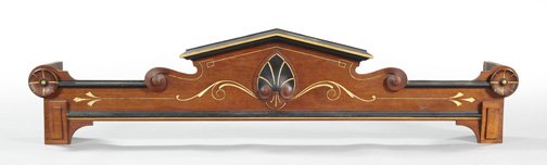 American Renaissance Walnut Window Cornices: Rare Suite of Five American Renaissance Revival Walnut and Gilt-Incised Window Cornices, third quarter 19th century, each with a molded and ebonized highlighted crest above a central carved palmette, 