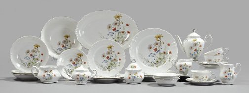 Winterling, Bavaria, Porcelain Partial Dinner Serv: Forty-Eight-Piece Winterling, Bavaria, Porcelain Partial Dinner Service, for eight persons, second quarter 20th century, in floral decor, the partial service comprised of seven large dinner plates, a 