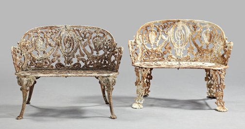 Rococo-Style Painted Cast-Iron Garden Benches