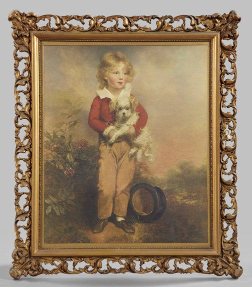 After John Hoppner and After Arthur Devis: After John Hoppner (British, 1758-1810) and After Arthur Devis (British, 1763-1822) "Master Simpson" and "Miss Harriet Ann Seale", pair of offset lithographs, verso affixed with a vintage label identi