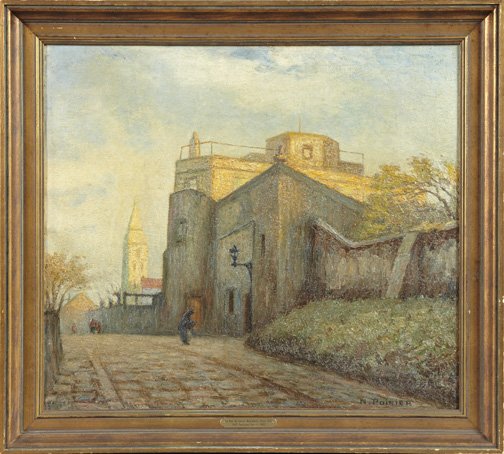 Narcisse Poirier (Canadian, 1883-1893): Narcisse Poirier (Canadian, 1883-1893) "La Rue de Corot, Montmartre, Paris", 1931, oil on canvas, signed lower right "N. Poirier", stretcher affixed with an inscribed label with the painting title, 23