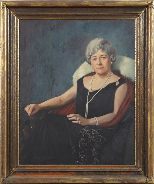 David Cleeland (American, 20th Century): David Cleeland (American, 20th Century) "Portrait of Annie Brooks Fordtran", oil on canvas, signed and dated lower left "David Cleeland 1931", 32" x 41". Presented in a molded and incised giltwood and