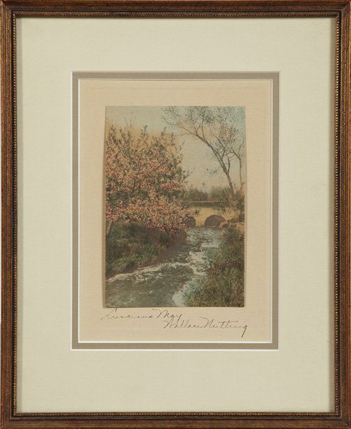 Wallace Nutting (American, 1861-1941): Wallace Nutting (American, 1861-1941) "Luscious May", "Larkspur" and "Connecticut Blossom", suite of three hand-colored photographs, signed lower right, titled lower left. All glazed, double-matted an
