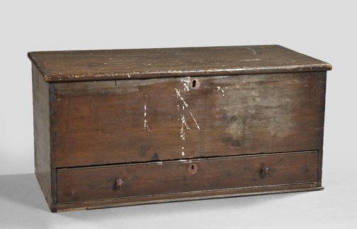 Vernacular American White Pine Blanket Chest,: Vernacular American White Pine Blanket Chest, early 19th century, the case of dovetailed construction with a lift top and a wide beaded drawer below, h. 22", w. 47-1/2", d. 22-1/2".