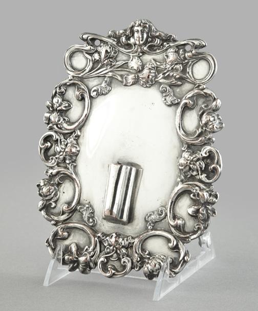 Paul Revere Silver Company, Sconce Backplate: Paul Revere Silver Company, Boston, Silverplated Copper Sconce Backplate, ca. 1900-1905, in the Art Nouveau style, the bracket candlearm lacking, 8-1/2", w. 6-1/4".