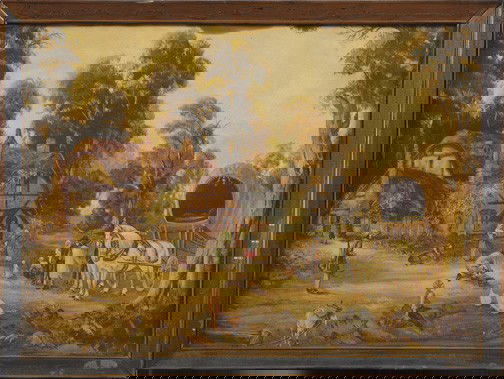 British School (Second Quarter 20th Century): British School (Second Quarter 20th Century) "Village Scene", offset lithograph, signed in print "Frederick", sight 20" x 27-1/2". Glazed and framed.