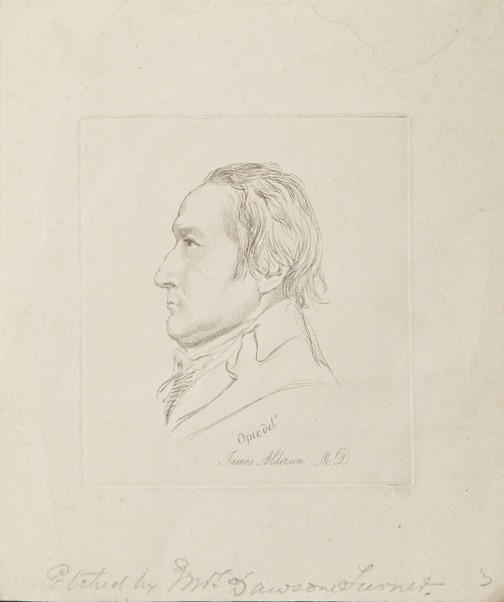 After Edouard Manet (French, 1832-1883): After Edouard Manet (French, 1832-1883) "Baudelaire de Profil en Chapeau", black and white etching, and After John Opie (English, 1761-1807), "Portrait of James Alderson", engraved by Mrs. Dawson Turn