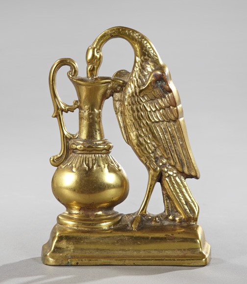 English Gilt-Brass "Swan and Ewer" Doorstop: Rare English Gilt-Brass "Swan and Ewer" Doorstop, second quarter 19th century, in the neoclassical style, the base weighted with a lead tablet, h. 10-1/4", w. 7-3/4", d. 1-3/4".