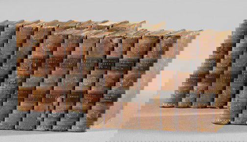 Forty-Three-Volume Leatherbound Set: Forty-Three-Volume Leatherbound Set of The Works of the British Poets, 1822, James Eastburn, publisher, the volumes with full leather bindings, gray, rose and ivory marbled Florentine endpapers, marbl