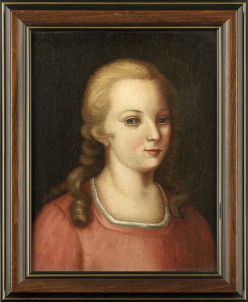 British School (19th Century): British School (19th Century) "Portrait of a Girl in a Pink Dress, Her Hair in Ringlets", oil on canvas, unsigned, 14" x 11". Handsomely framed.