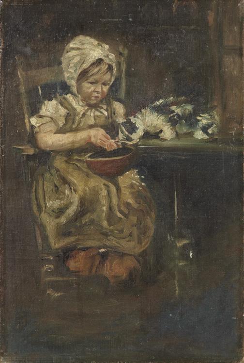 Continental School (Fourth Quarter 19th Century): Continental School (Fourth Quarter 19th Century) "Young Girl Feeding Her Cat", oil on canvas, unsigned, 12" x 8". Presented in a giltwood and gesso frame.
