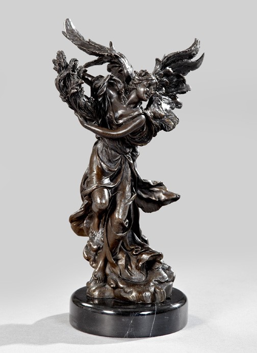 Follower of Marius Jean Antonin Mercie (French): Follower of Marius Jean Antonin Mercie (French, 1845-1916) "Ceres, Goddess of Harvest", a patinated bronze sculpture, 21st century, signed "Leonard" at base, raised on a black marble pedestal, h. 12-3