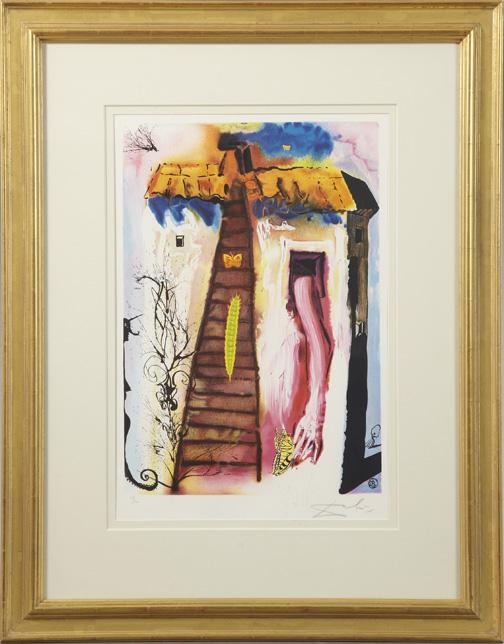 Salvador Dali (Spanish, 1904-1989): Salvador Dali (Spanish, 1904-1989) "The Rabbit Sends in a Little Bill", from Alice in Wonderland, photo engraving, stamped in print, signed in pencil lower right and pencil numbered lower left "23/300