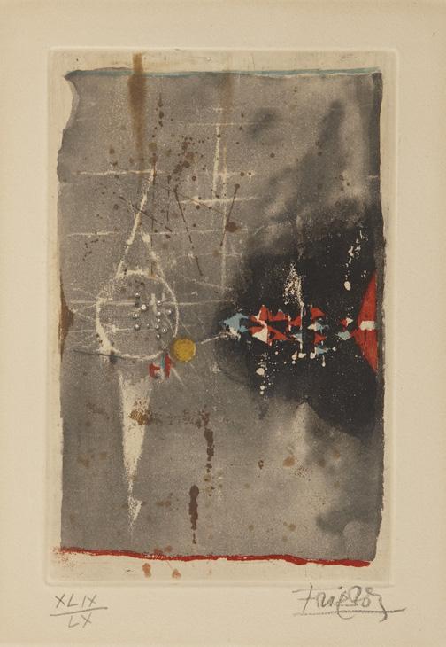 Continental School (Third Quarter 20th Century): Continental School (Third Quarter 20th Century) "Untitled Abstract", color etching, pencil signed illegibly lower right, numbered in pencil lower left "XLIX/LX", 19" x 13". Matted and unframed.