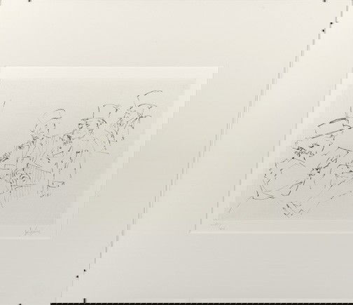 Jack Levine American/New York, b. 1915): Jack Levine American/New York, b. 1915) "Polly Founds a Bank", soft ground etching, signed in pencil lower right "J. Levine", pencil numbered lower left "XXVI/XLV", sight 10-1/4" x 13". Glazed, matted