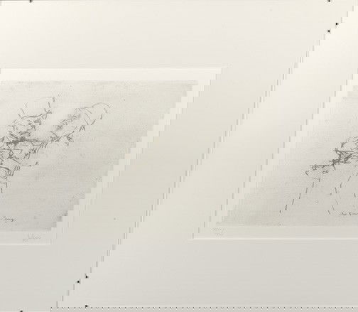 Jack Levine (American/New York, b. 1915): Jack Levine (American/New York, b. 1915) "Der Kanonen Song", 1967, soft ground etching, signed in pencil lower right "J. Levine", numbered lower left "XXVI/XLV", sight 10" x 13". Glazed, matted and mo