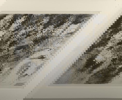 Jack Levine (American/New York, b. 1915): Jack Levine (American/New York, b. 1915) "Gangster's Funeral", 1965, black and white engraving, signed in pencil lower right "J. Levine", pencil numbered lower left "71/120", sight 21" x 26-1/2". Glaz