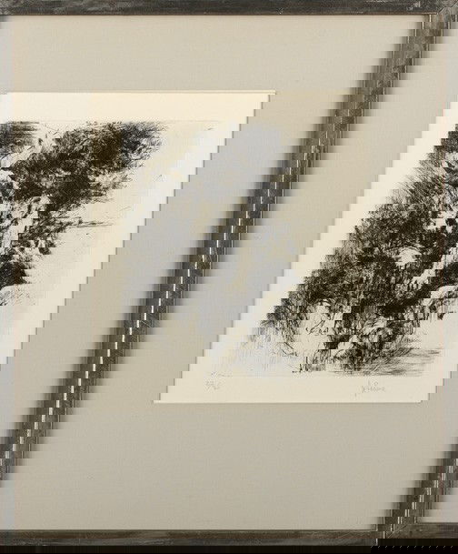 Jack Levine (American/New York, b. 1915): Jack Levine (American/New York, b. 1915) "Cain and Abel I", 1964, etching, pencil signed lower right "J. Levine", numbered lower left "22/80", sight 11-3/4" x 9-1/2". Glazed, handsomely matted and pre